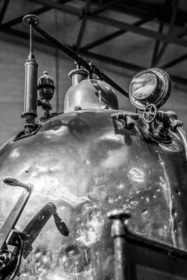 Industrial steam boiler with a pressure gauge