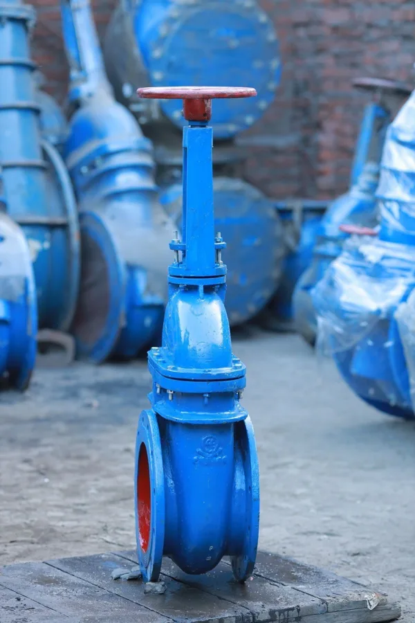 Blue industrial pipeline valve