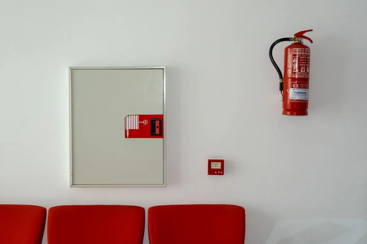 Fire extinguisher, alarm and hose cabinet